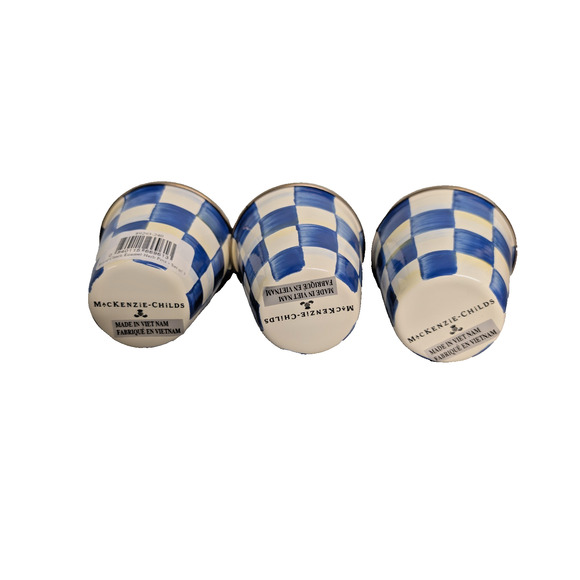 MacKenzie Childs Herb Pots Blue Royal Check, Set of 3 Small 3.25" - Picture 3 of 5